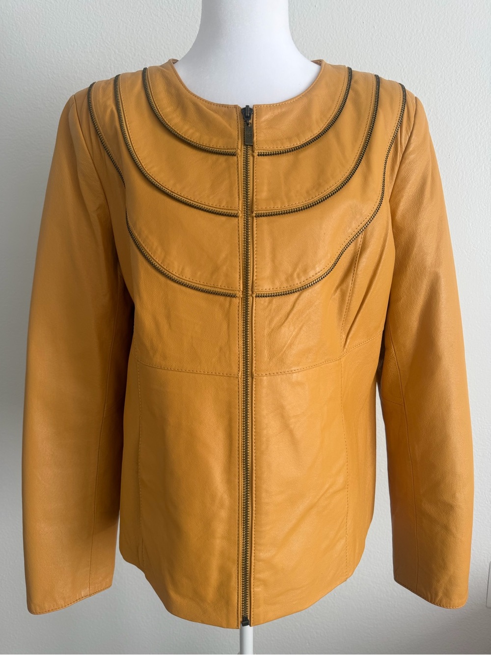 Pamela McCoy Mustard Yellow Leather Zip Jacket